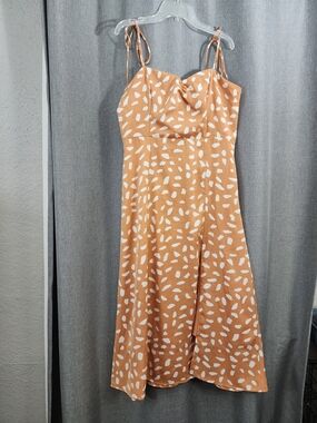 Lulu's Terracotta Midi Dress with White Abstract Spots